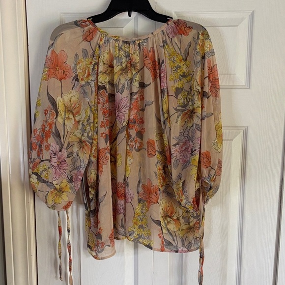 Vibrant Floral Sheer Blouse - Picture 3 of 5